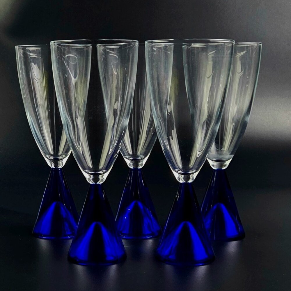 Vintage - Water/Wine Goblet Eon Blue by Sasaki - Set of 5 - 7.5"